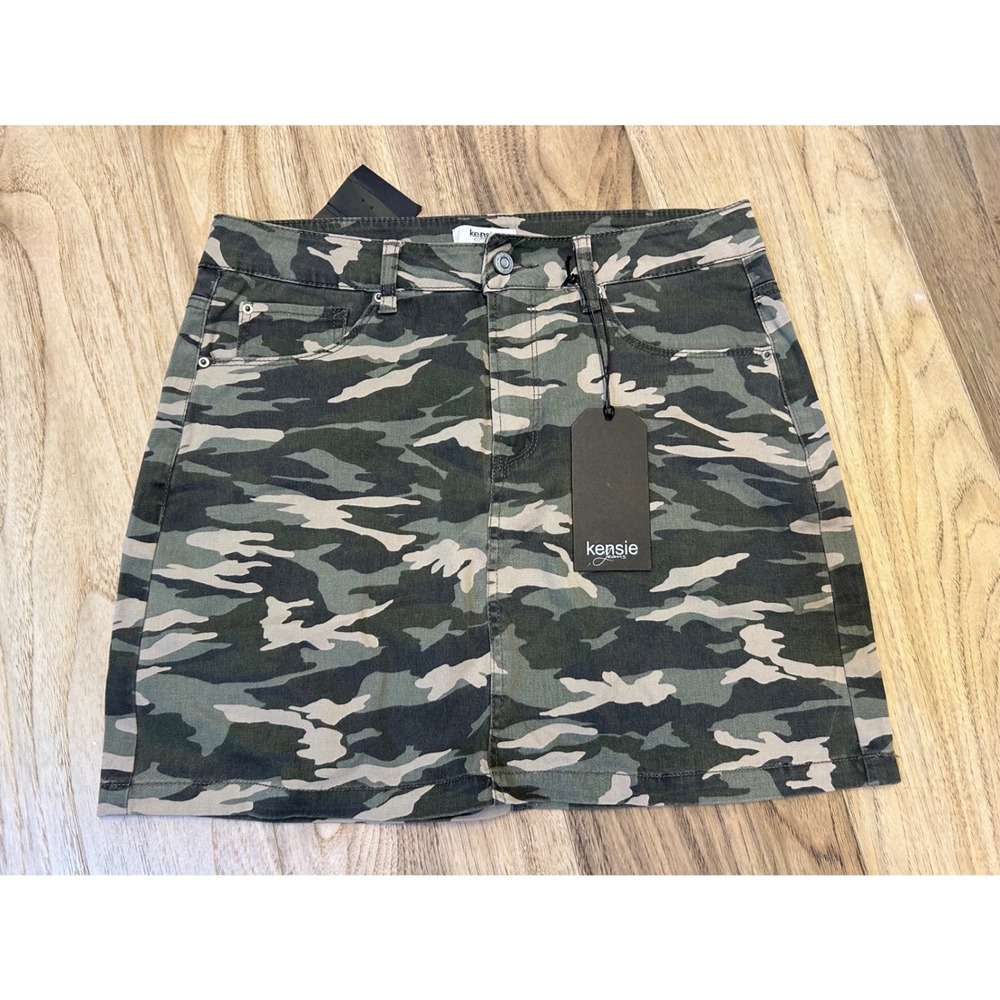 Kensie Jeans Womens Camo Mini Skirt Size‎ 8/29 Green Camouflage Denim New NWT